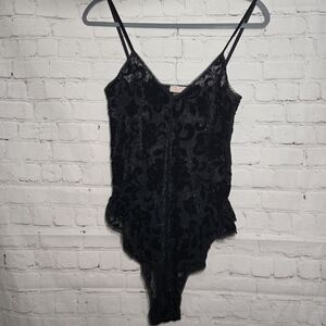 Vtg Flora Nikrooz Teddy Bodysuit Velvet Burnout Sz S Hip Ruffles Whimsygoth